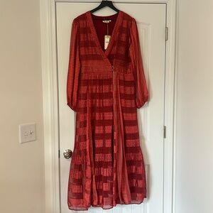 NWT anthropologie red pleated wrap dress